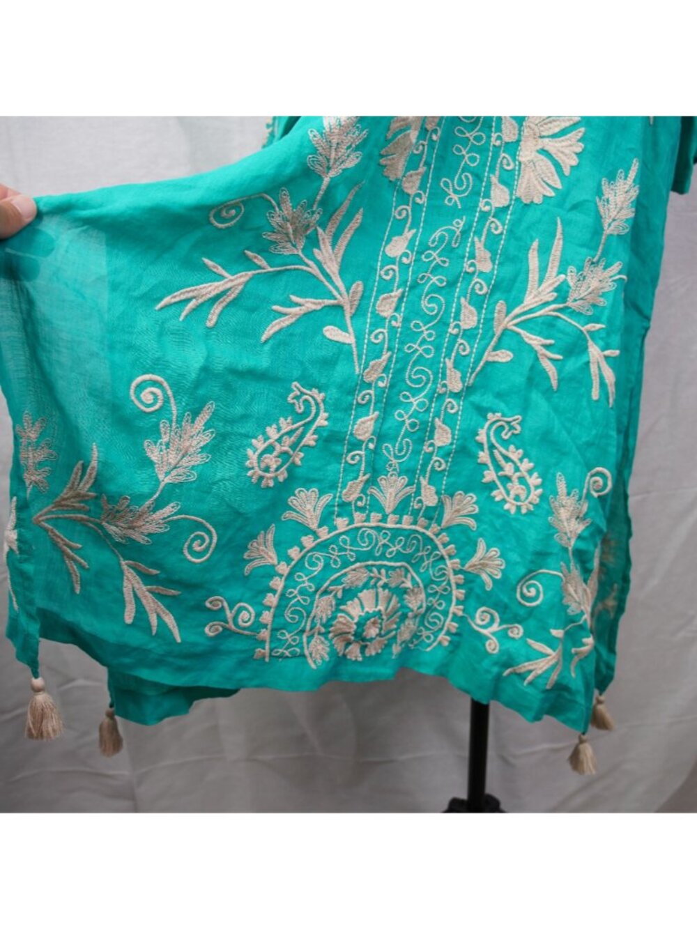 Johnny Was Workshop Western Trim Henley Dress Turquoise Size S NWT Embroidered - Picture 7 of 11
